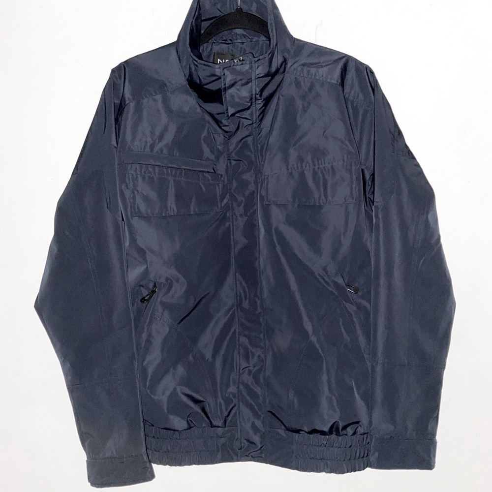 Noize full zip up windbreaker jacket navy blue with bright blue lining S fits M 